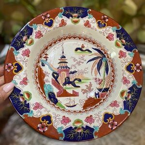 Antique c1850 Downfield & Sons England 19th C Imari Ironstone Bowl Chinoiserie